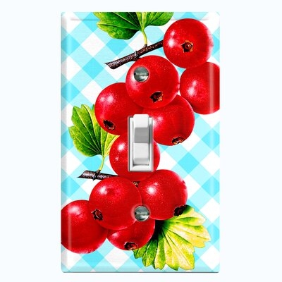Metal Light Switch Plate Outlet Cover (Cranberry Leaf Light Blue Picnic  - Single Toggle) - Image 0
