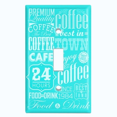 Metal Light Switch Plate Outlet Cover (Coffee Diner Sign Teal White - Double Toggle) - Image 0
