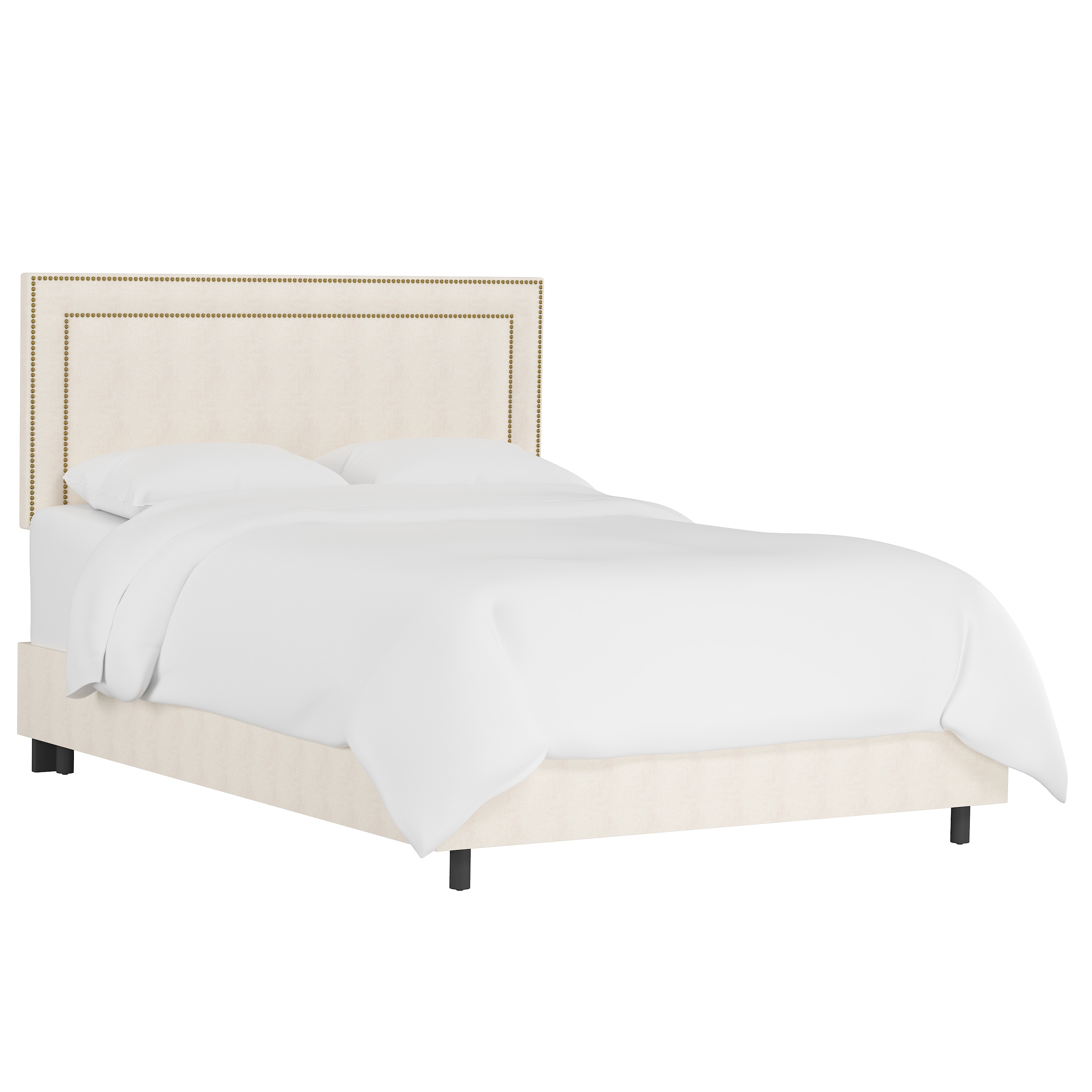 Williams Bed, Queen, White, Brass Nailheads - Image 0
