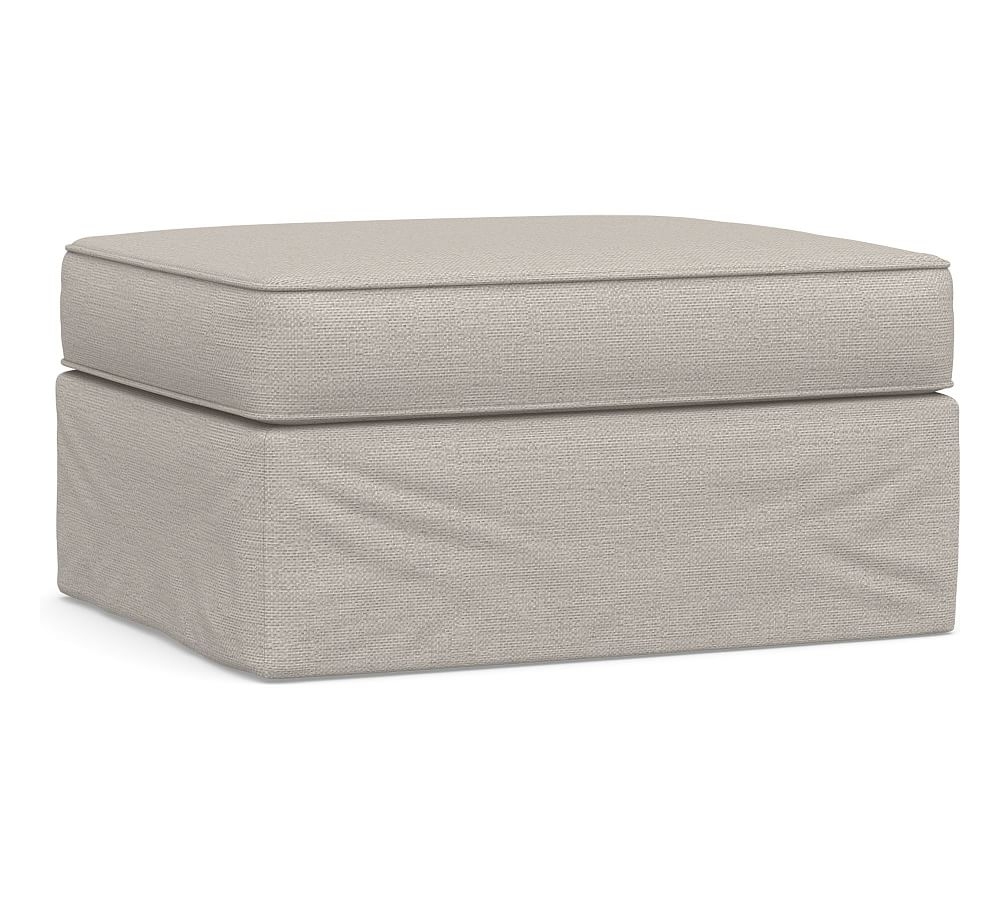 Pearce Slipcovered Storage Ottoman, Polyester Wrapped Cushions, Chunky Basketweave Stone - Image 0