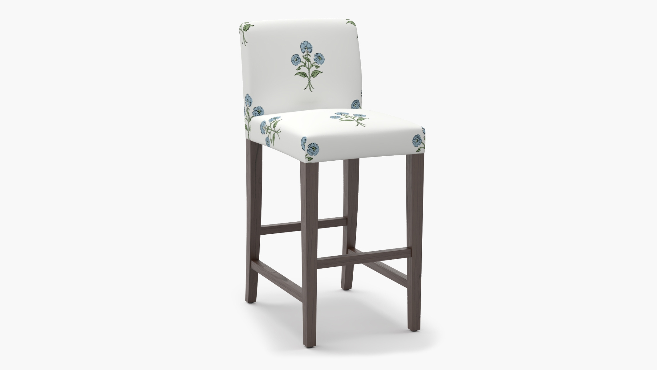 Signature Dining Bar Stool, Blue Delphine, Natural Square Tapered Leg - Image 1