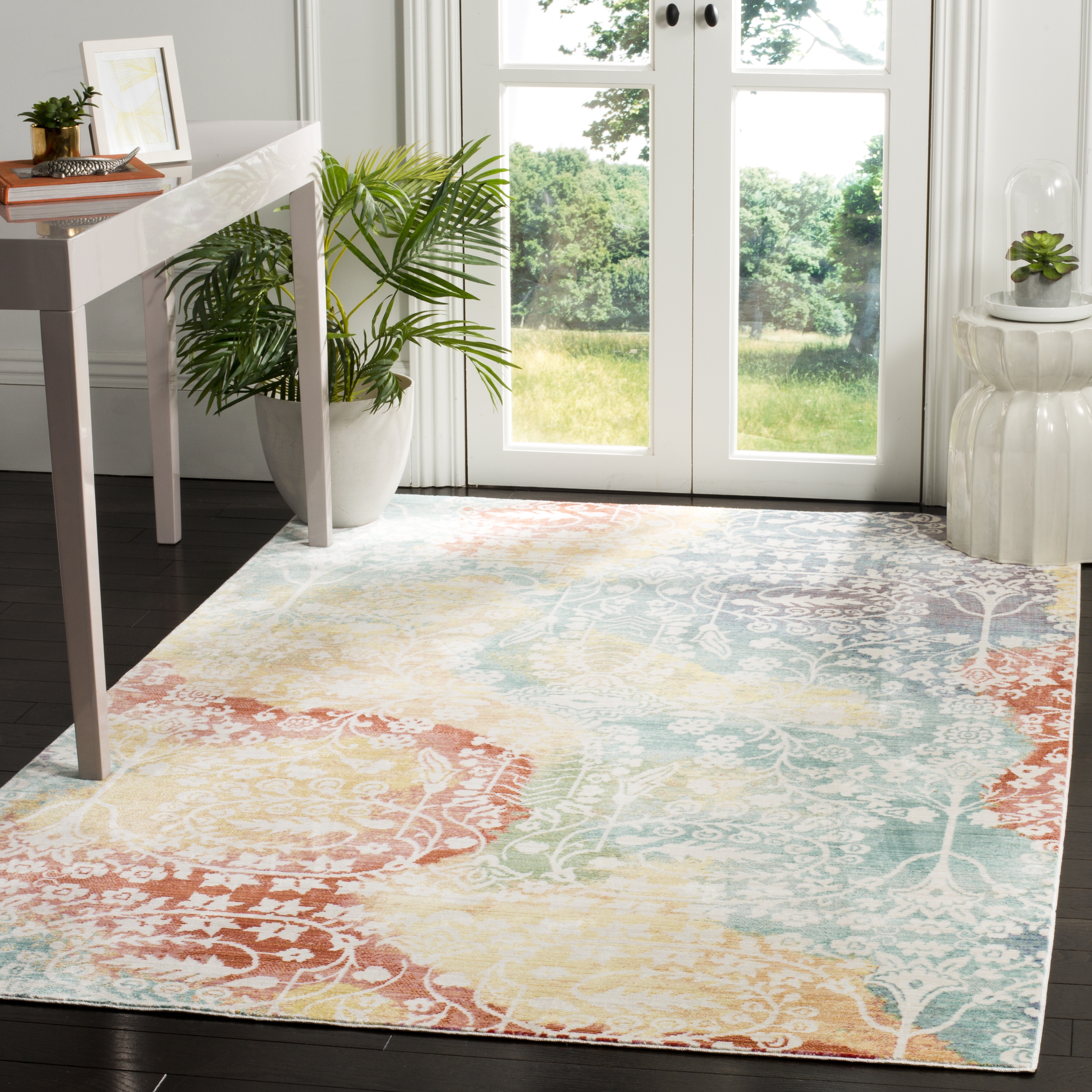 Arlo Home Woven Area Rug, MYS926T, Blue/Rust,  4' X 6' - Image 1