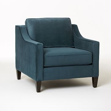 Paidge Armchair, Poly, Distressed Velvet, Ink Blue, Taper Pecan - Image 3