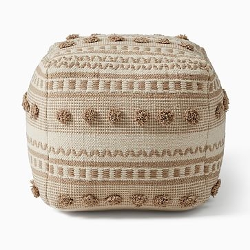 Pom Pom Stripe Pouf, Natural, 16"x16"x17" - Image 3