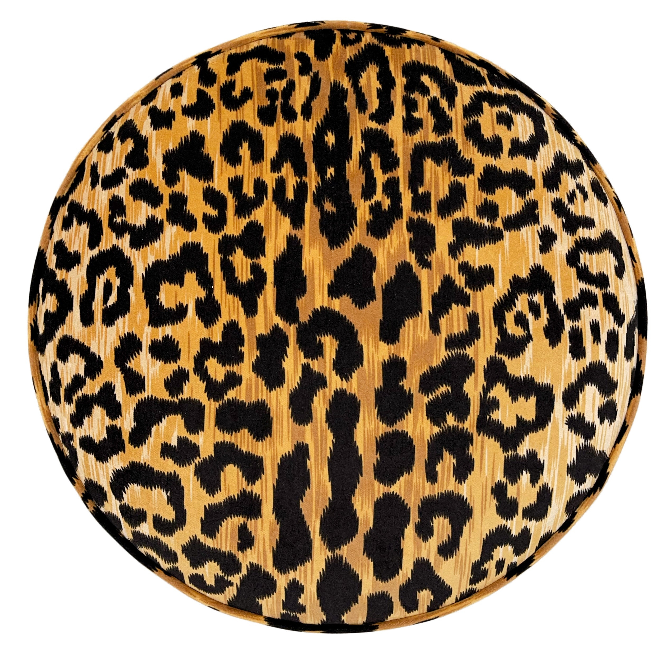 THE TIGHT ROUND OTTOMAN :: LEOPARD VELVET + BULLION FRINGE - 17" Diameter X 19" Height - Image 3