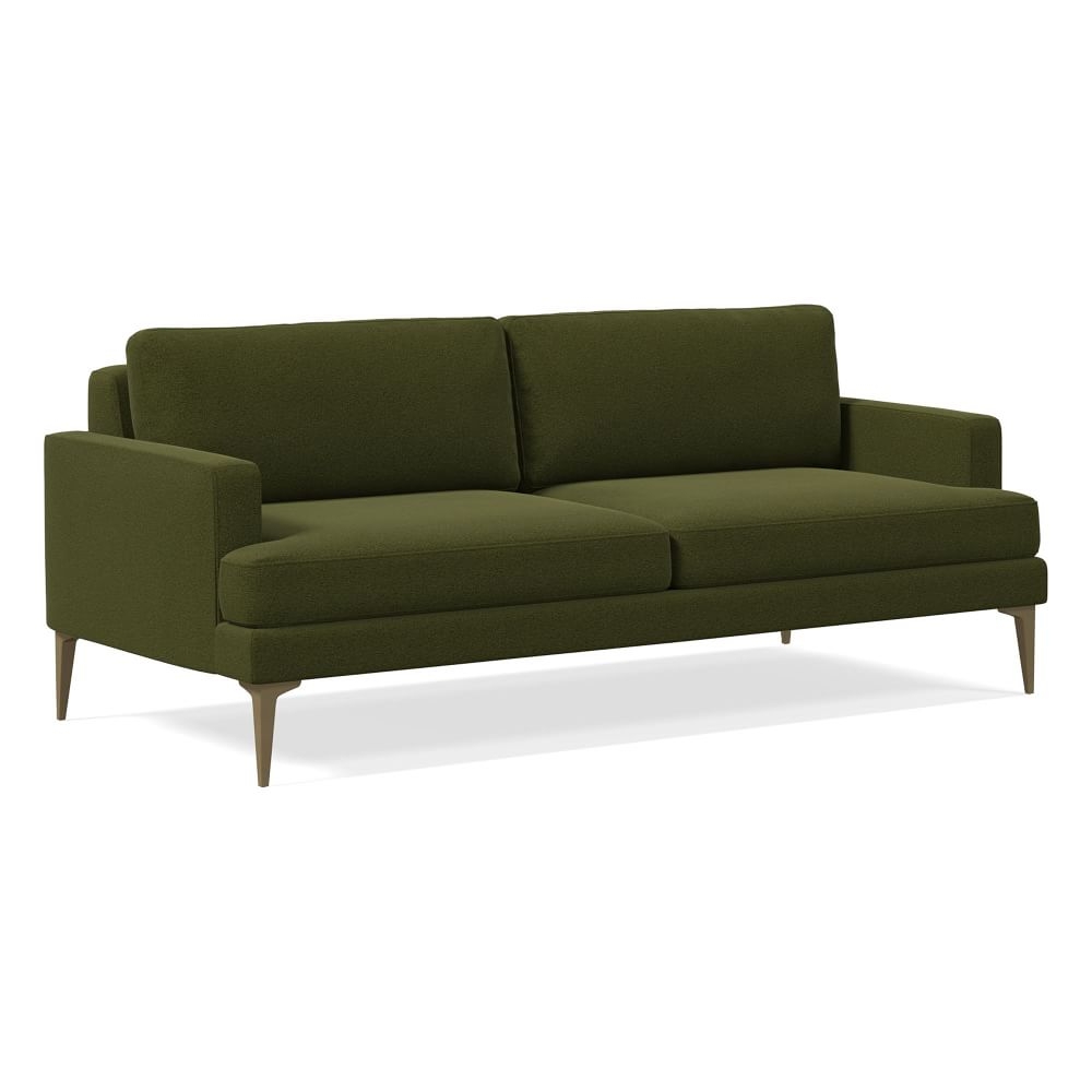 Andes Petite 76.5" Sofa, Poly, Distressed Velvet, Tarragon, Blackened Brass - Image 0