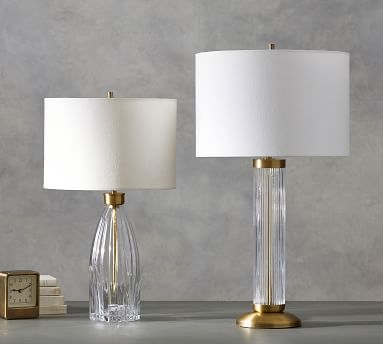 Maggie Glass Table Lamp, 23", Antique Brass &amp; Glass Base With Small Gallery SS Shade, White - Image 1