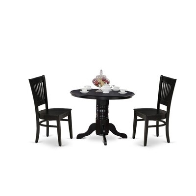 Hibben 3-Pc Modern Dining Table Set- 2 Dining Chair And Dining Table - Linen Fabric Seat And Slatted Chair Back - Linen White Finish - Image 0