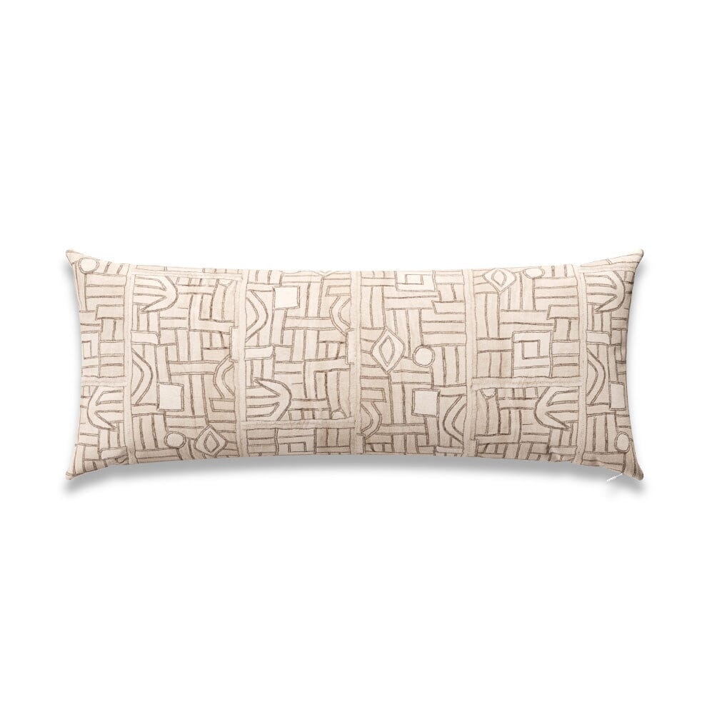 Ecru Maze Kuba Cloth Outdoor Pillow by St. Frank | Brown | 40" W x 15" H | Polyester - Image 0