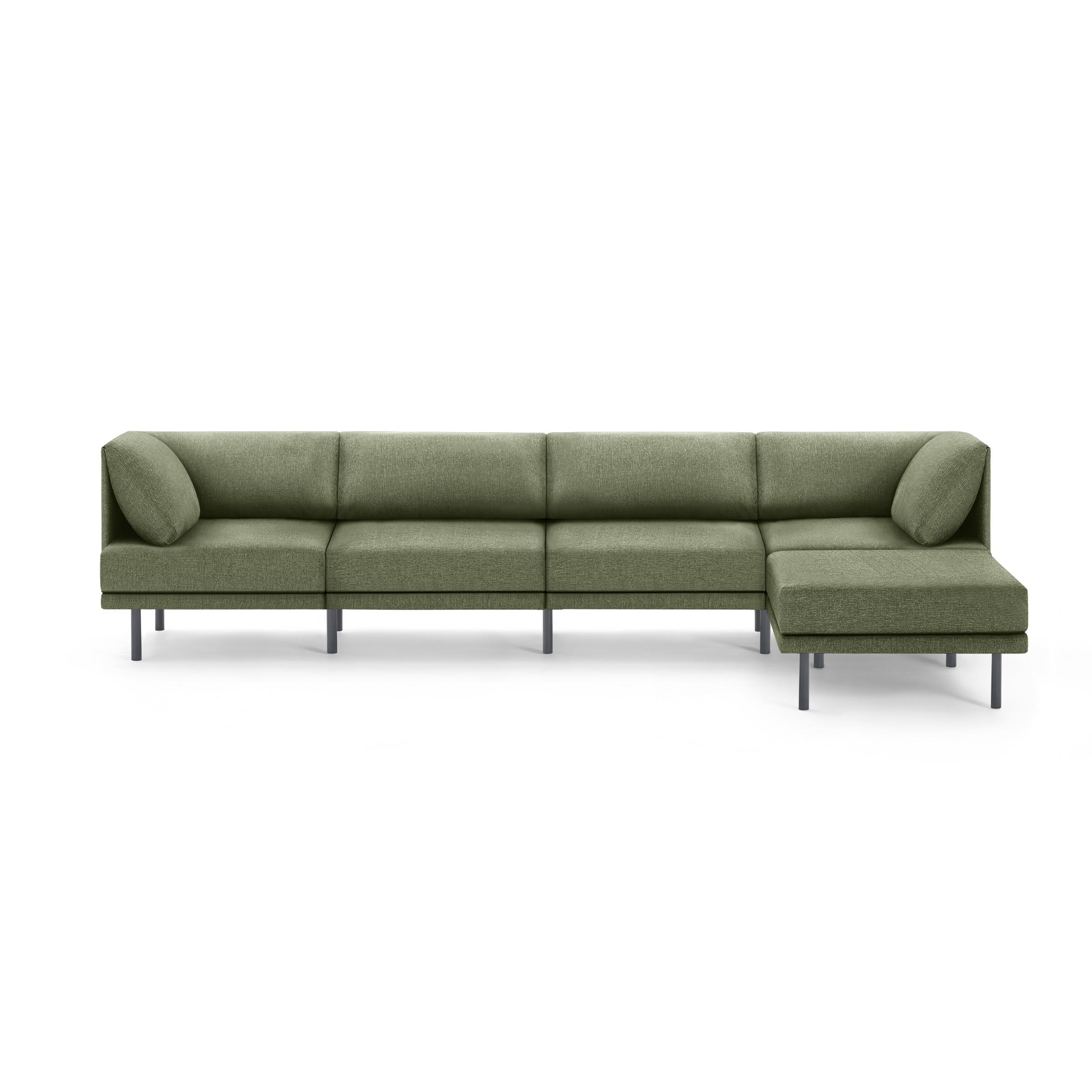 Range 5-Piece Sectional Lounger - Moss Green - Performance Basketweave / Black - Metal - Image 0