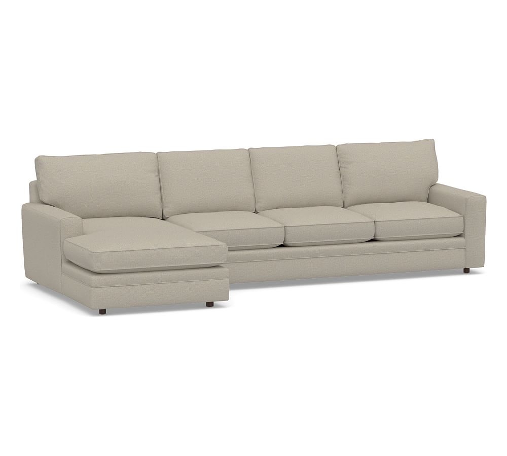 Pearce Square Arm Upholstered Right Arm Sofa with Double Chaise Sectional, Down Blend Wrapped Cushions, Performance Boucle Fog - Image 0