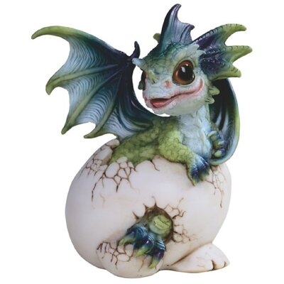 5"H Green And Blue Dragon Baby In Egg Figurine - Image 0