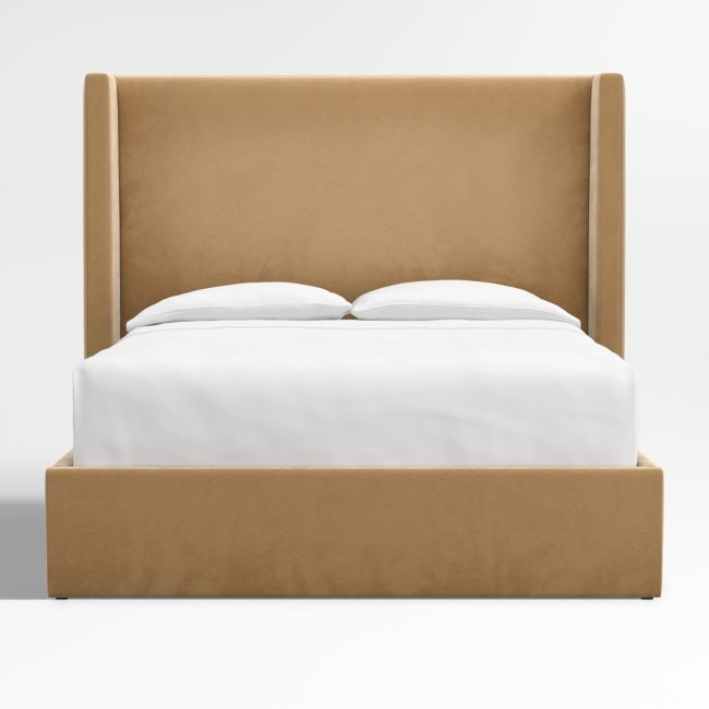 Arden 60" Camel Brown Upholstered Queen Headboard with Storage Bed Base - Image 0
