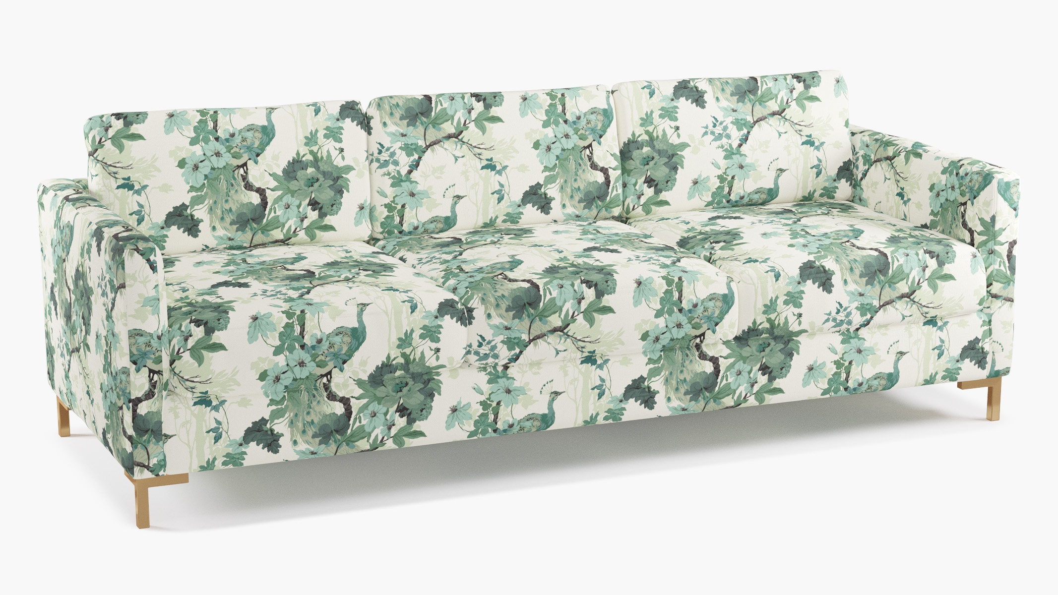 Modern Sofa, Jade Peacock Park, Brass L Leg - Image 1