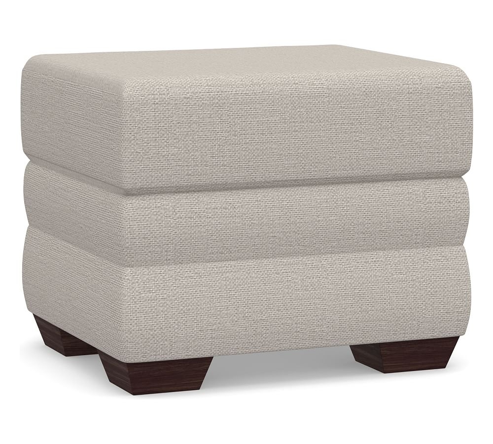 Celeste Upholstered Ottoman, Polyester Wrapped Cushions, Chunky Basketweave Stone - Image 0