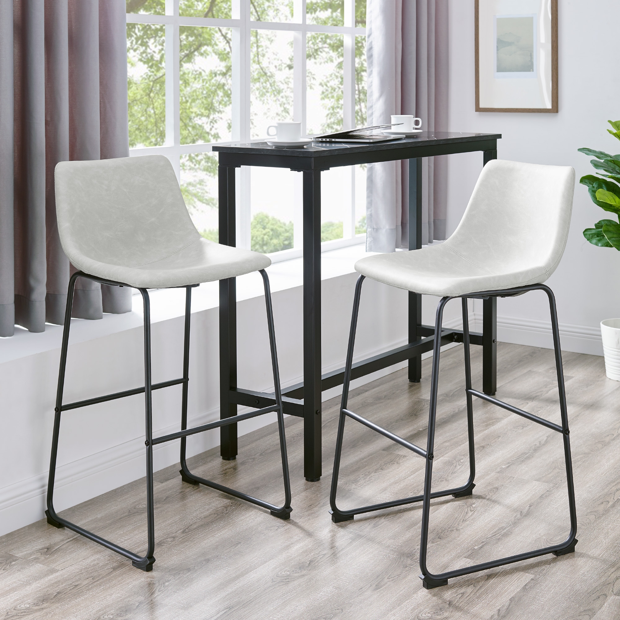 30" Industrial Faux Leather Barstools, Set of 2 - Grey - Image 3