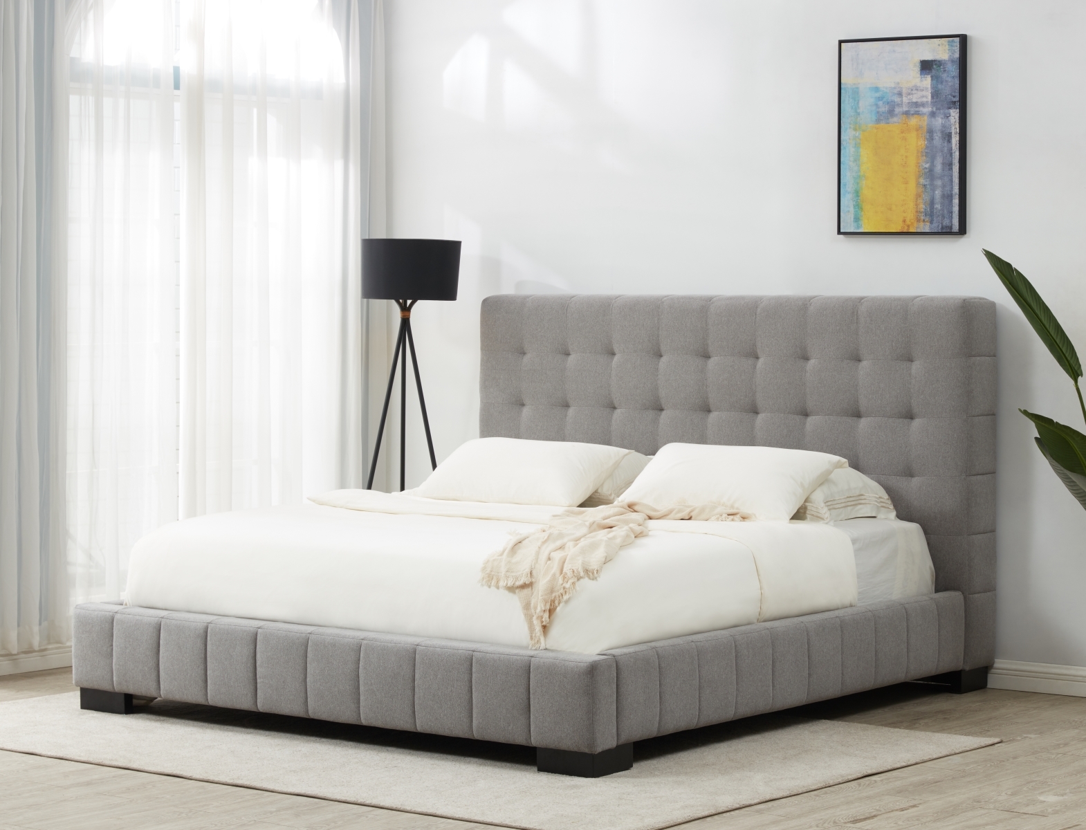 Vivaldi Tufted Linen Bed - Grey/Black - Image 1