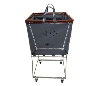 Elevated Canvas Laundry Basket with Wheels and Lid, Medium, Charcoal Canvas/Brown Leather Trim - Image 4