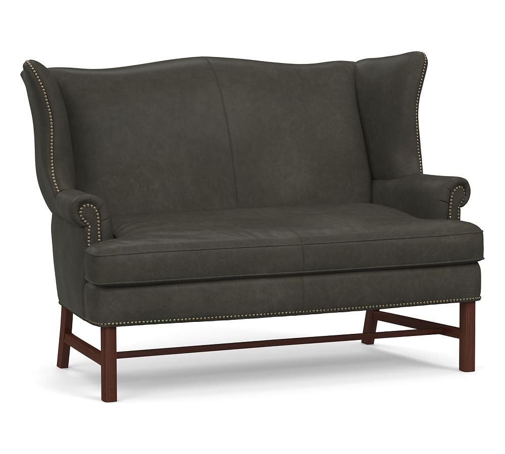 Thatcher Leather Settee, Polyester Wrapped Cushions, Churchfield Ebony - Image 0