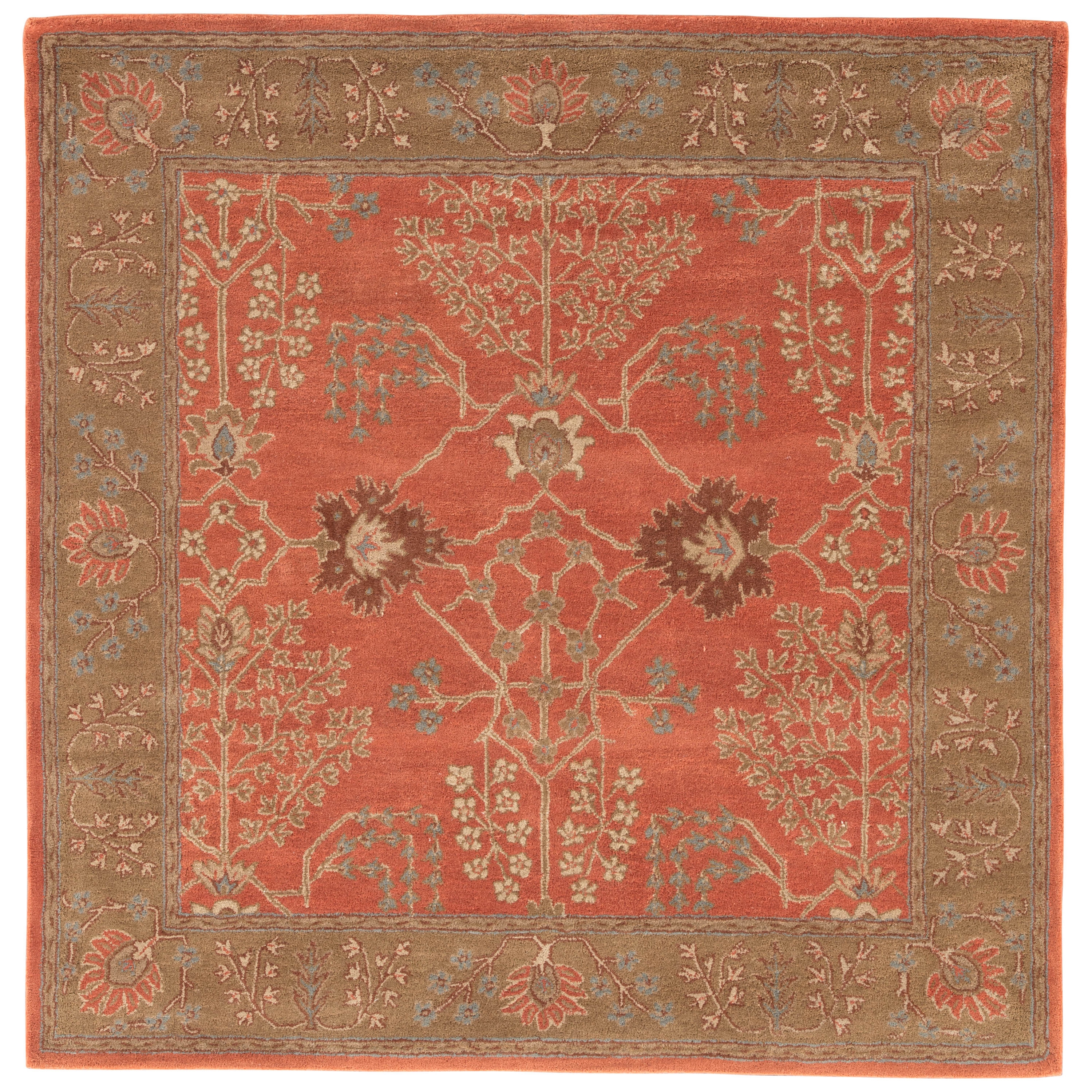 Chambery Handmade Floral Orange/ Brown Square Area Rug (6' X 6') - Image 0