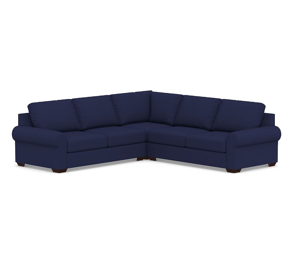 Big Sur Roll Arm Upholstered 3-Piece L-Shaped Corner Sectional, Down Blend Wrapped Cushions, Performance Twill Cadet Navy - Image 0