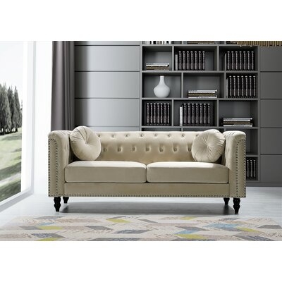 Gympie 75.98" Velvet Rolled Arm Chesterfield Sofa - Image 0
