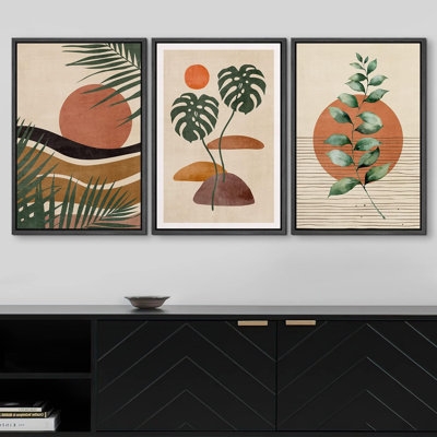 " Boho Mid-Century Tropical Plant Collage Abstract Shapes Modern Art Decor Minimal Relax/Zen " 3 - Pieces on - Image 0