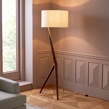 Caldas Floor Lamp, White Linen, Natural Ash - Image 1