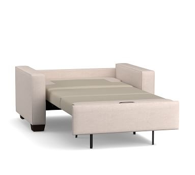 Buchanan Square Arm Upholstered Deluxe Twin Sleeper Sofa, Polyester Wrapped Cushions, Performance Heathered Basketweave Platinum - Image 1