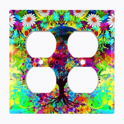 Metal Light Switch Plate Outlet Cover (Flower Tree - Double Duplex) - Image 0
