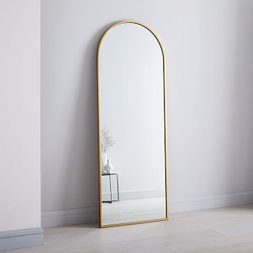 Metal Frame Floor Mirror Arched, Brass - Image 2