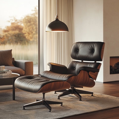 Genuine Leather Swivel Lounge Chair With Ottoman For Modern Living - Image 0