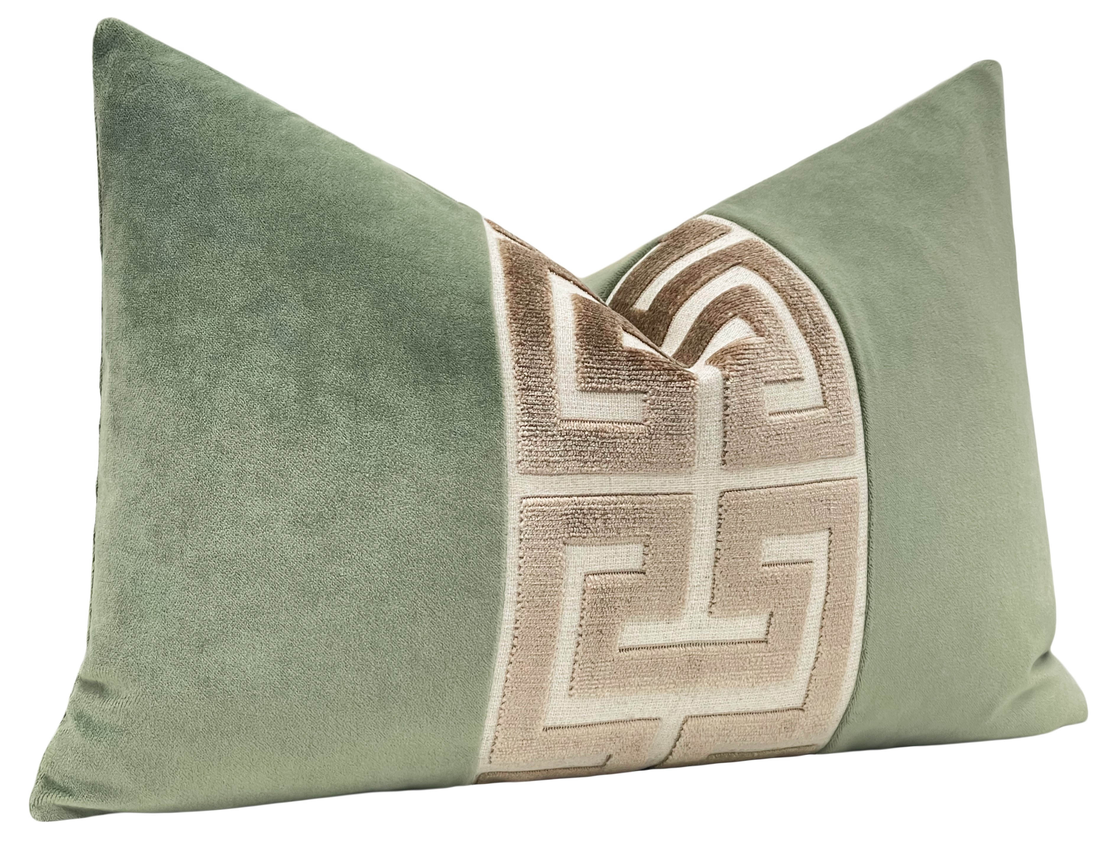 THE LITTLE LUMBAR :: SOCIETY VELVET // EUCALYPTUS + TAUPE GREEK TRIM - LITTLE LUMBAR 12" X 18" - Image 2