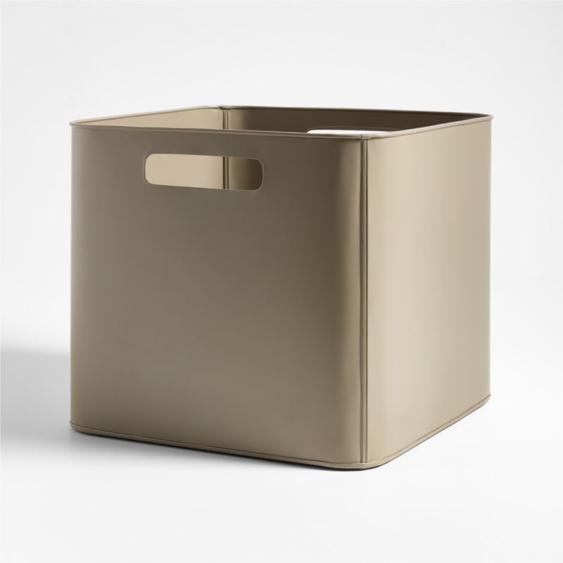 Outline Clay Brown Large Metal Floor Storage Bin with Wood Lid - Image 3