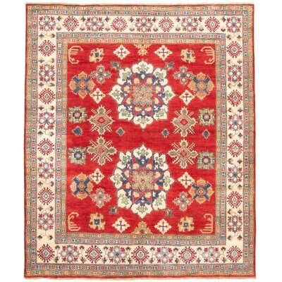 One-of-a-Kind Hypoluxo Hand-Knotted 2010s Gazni Red/Beige 8'1" x 9'7" Wool Area Rug - Image 0