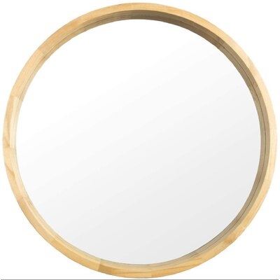 Circle Mirror With Wood Frame, Round Modern Decoration Large Mirror For Bathroom Living Room Bedroom Entryway, Natural Wood, 20" - Image 0