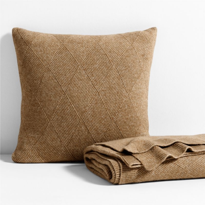 Diamond Knit 20x20 Camel Tan Throw Pillow with Down-Alternative Insert - Image 2