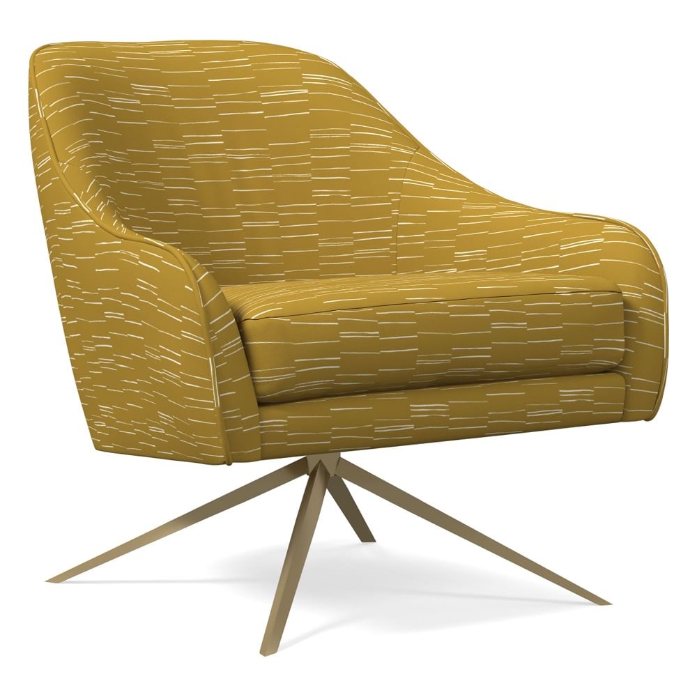 Roar & Rabbit Swivel Chair (Non-Pleated), Fragmented Stripe, Dark Horseradish, Antique Brass - Image 0