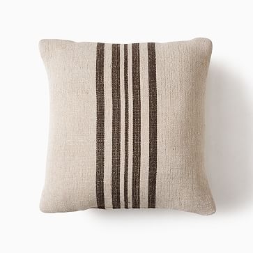Outdoor Natural Center Stripe Pillow, 18"x18", Indigo - Image 2