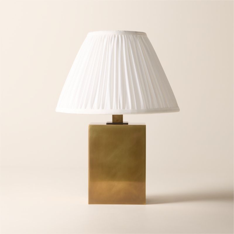 Carmichael Small Aged Brass Table Lamp with Pleated White Shade - Image 2