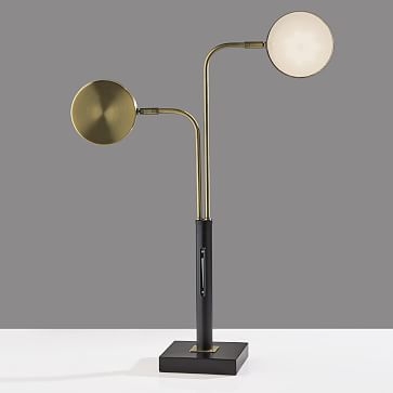 2 Light Led Task Lamp, Metal/Brass/Black - Image 2