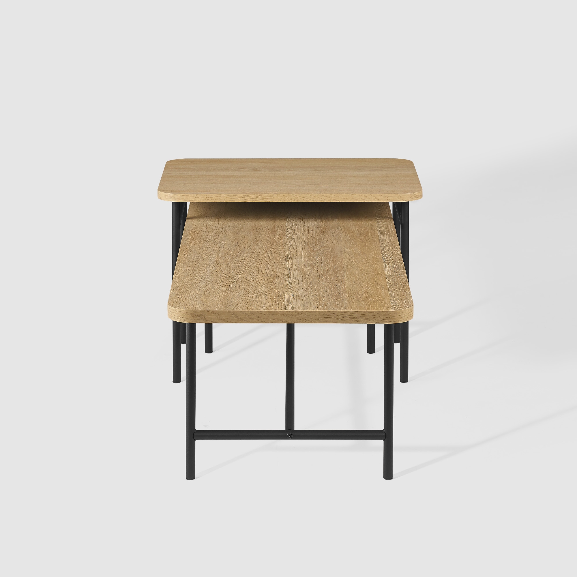 Modern Metal and Wood Rectangle Nesting Coffee Tables – Coastal Oak - Image 3