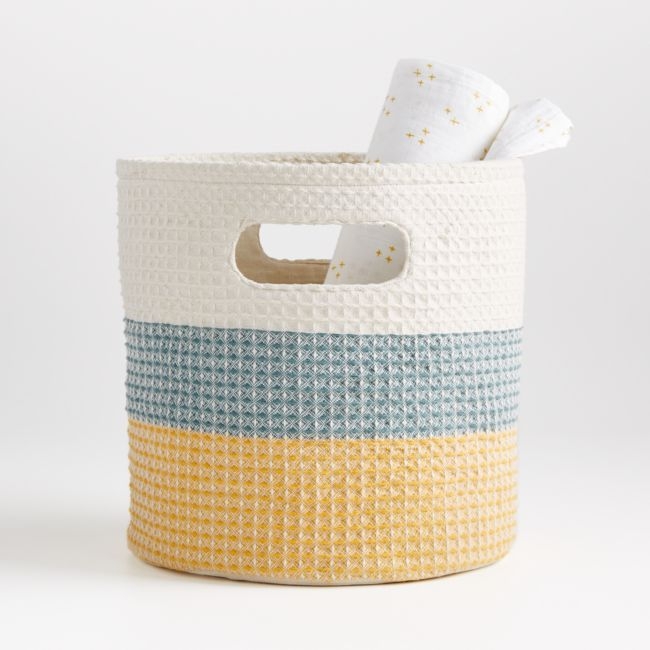 Zyra Grey/Yellow Striped Storage Bin - Image 0
