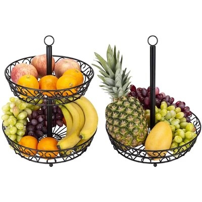 Fruit Basket Cake Stand With 2 Tiers, Fruit Bowl Vegetable Basket Made Of Metal, Decorative Fruit Basket For More Space On The Worktop, Cake Stands With Fruit Bowls - Image 0