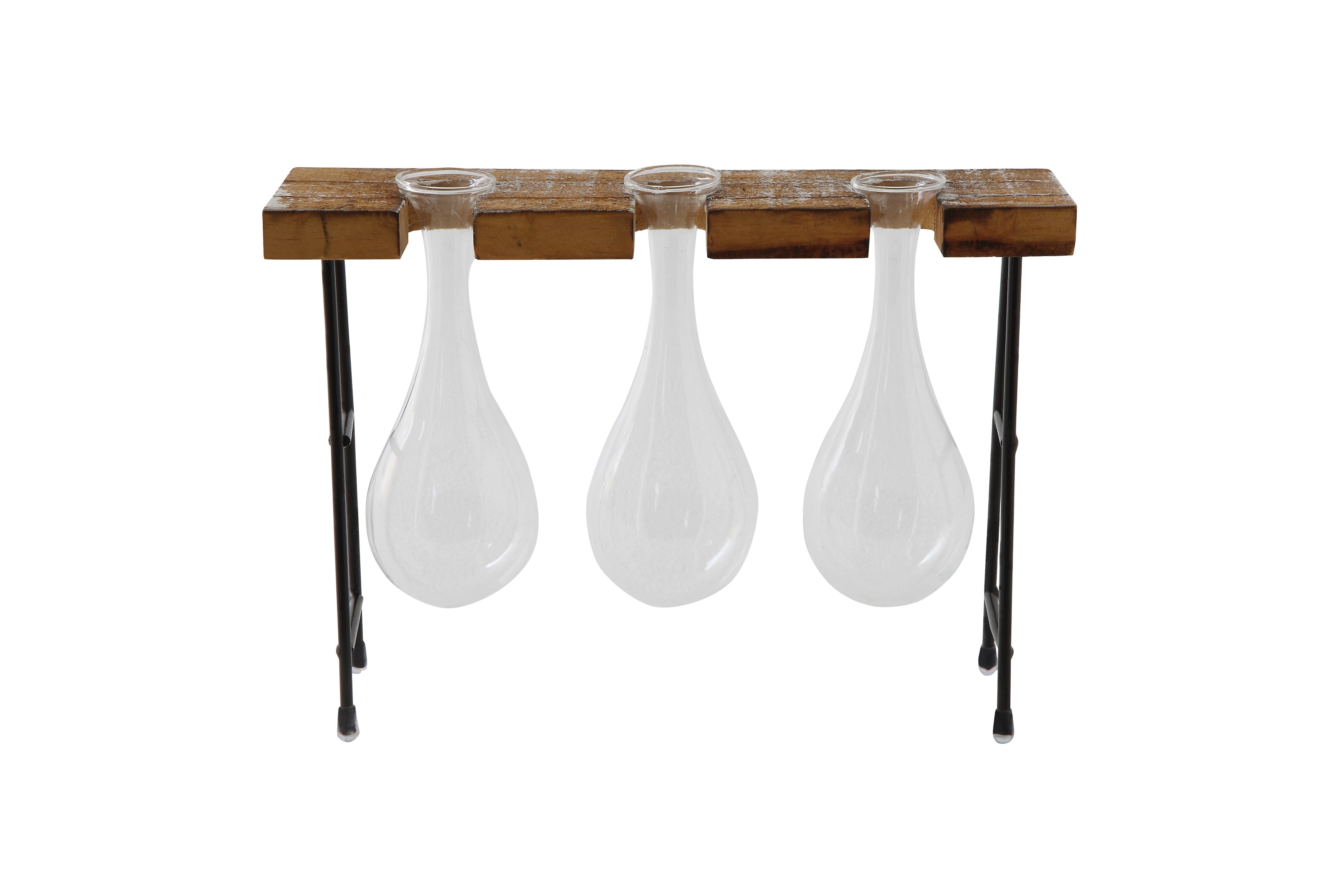 Glass Vases with Wood & Metal Stand (Set of 4 Pieces) - Image 0