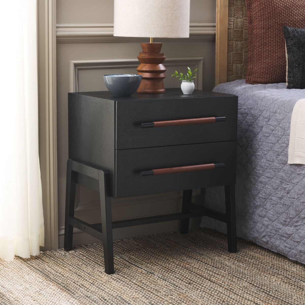 Tiona 2 Drawer Nightstand - Black / Brown - Safavieh - Image 1