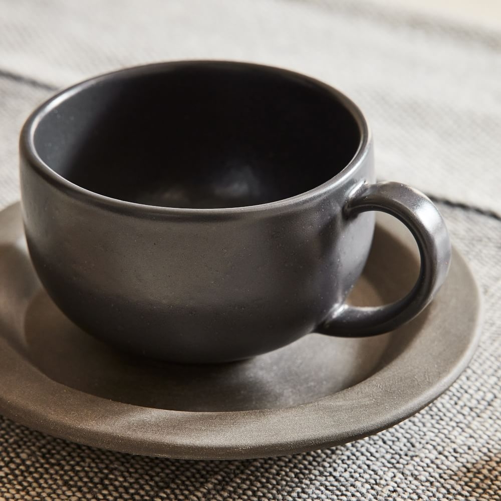 Pacifica Cup and Saucer, Set of 4, Seed Grey - Image 1