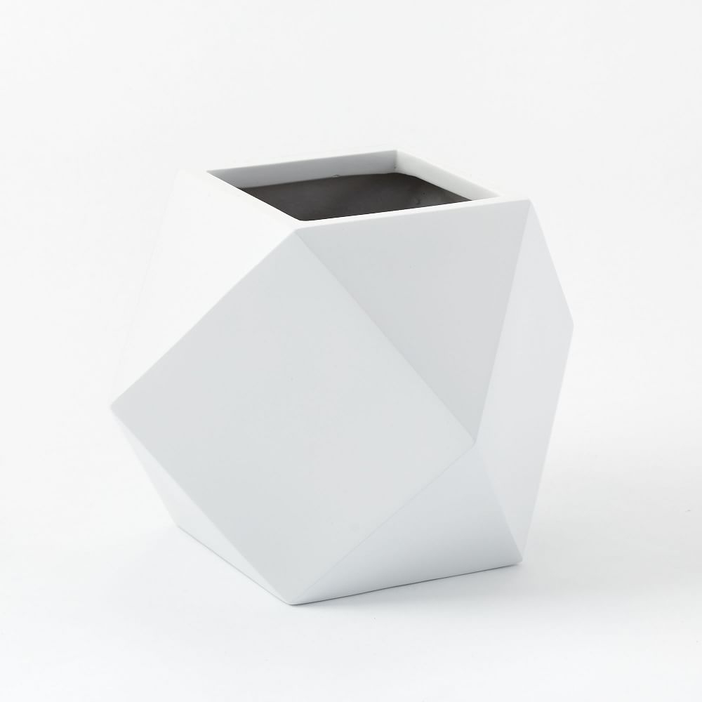 Faceted Modern Fiberstone Indoor/Outdoor Planter, Small, 12.5"W x 11"D x 10.5"H, White - Image 0
