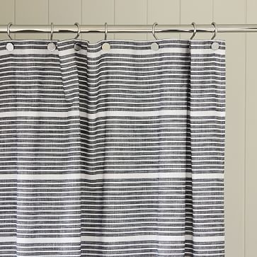 Organic Mini Stripes Shower Curtain, Midnight, 72"x74" - Image 3