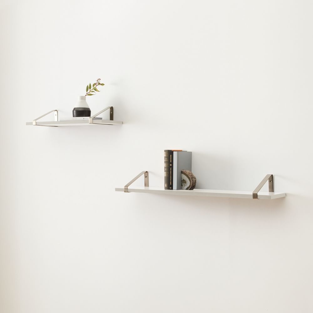 Linear White Lacquer Shelf 2FT, Fairfax Brackets in Brushed Nickel - Image 0